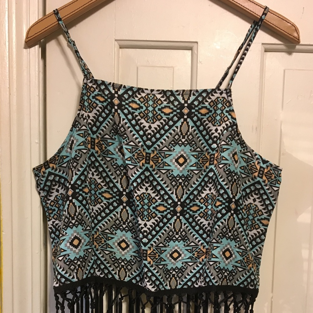 Forever 21 Blue and Black Tribal print Crop Tank